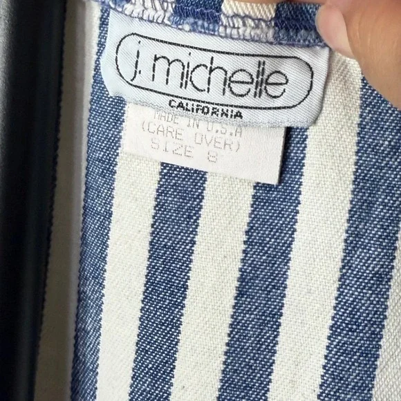 Vintage J Michelle California Striped Denim Pinafore Dress Blue White Size 8 - Picture 4 of 6
